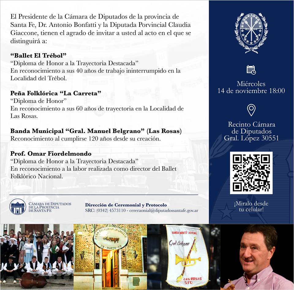 invitacion reconocimiento peña banda ballet ET Fiordelmondo
