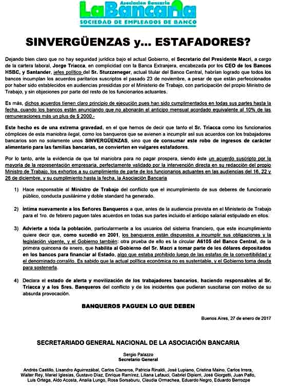 bancaria comunicado sinverguenzas 
