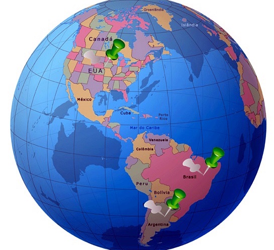 Mapa marcando Bra-Arg-USA